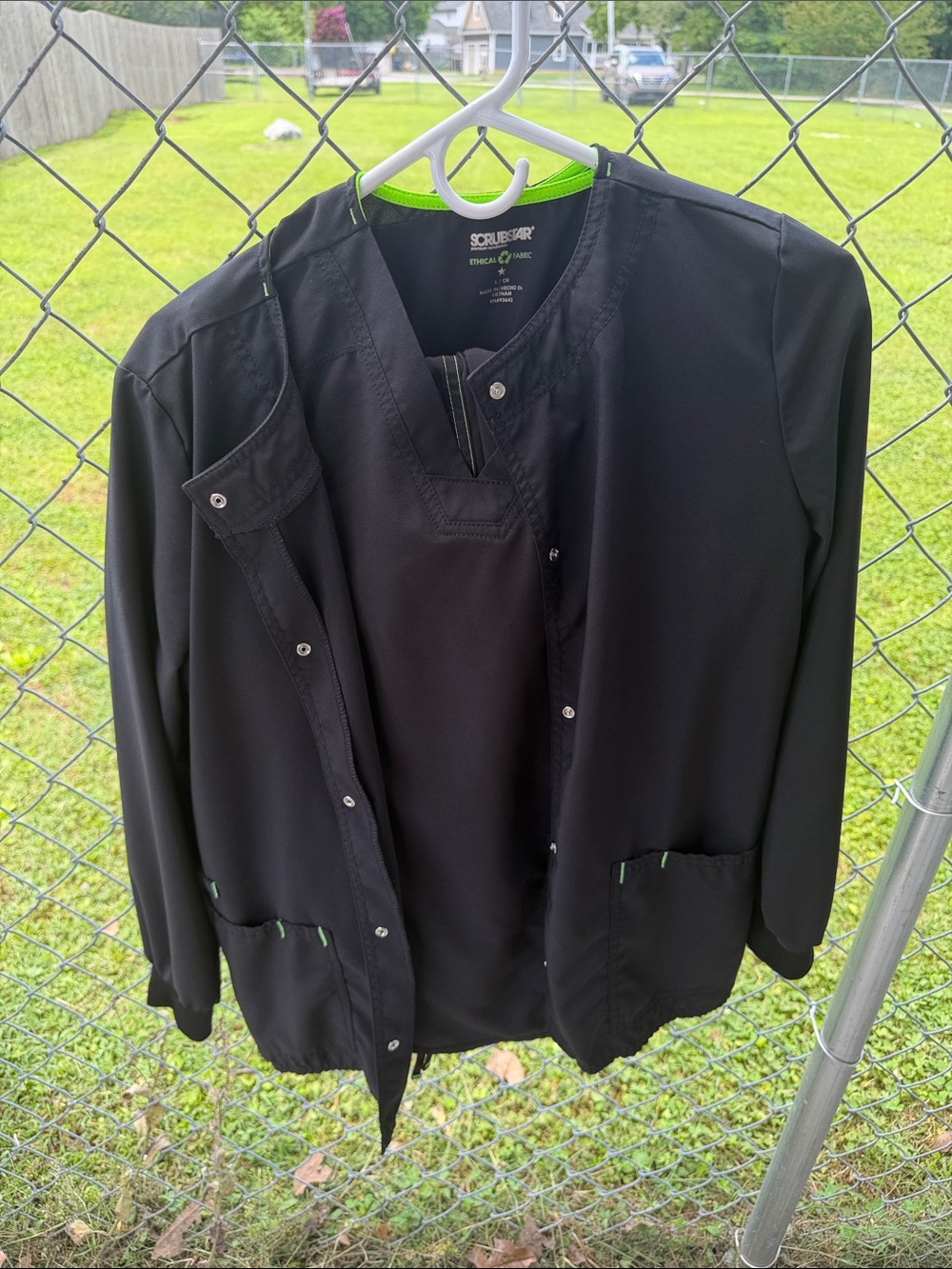 Scrubstar Black Men's Lightweight Scrub Jacket with Green Accent